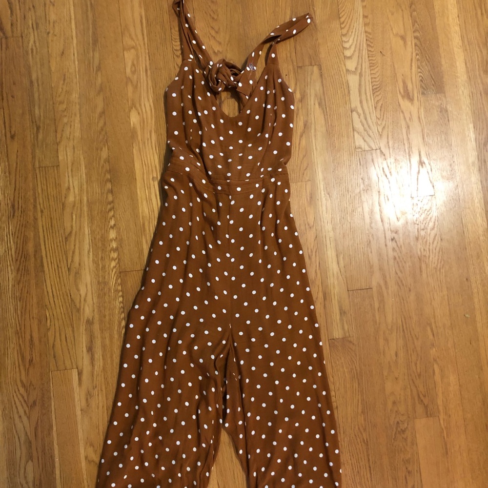 Rusty orange and white polka dot romper jumpsuit